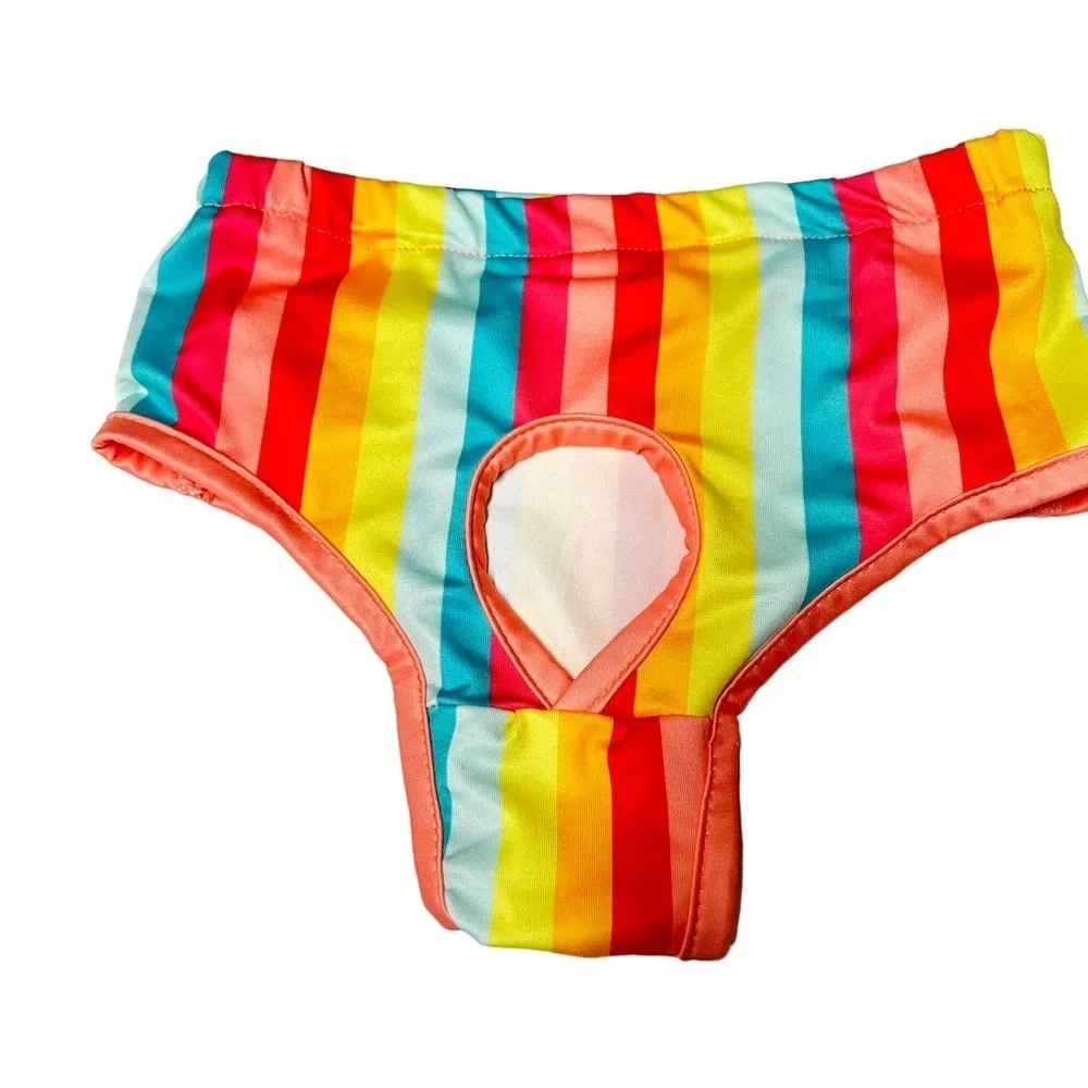 Adorable Dog 2-piece Rainbow Striped Dog Bikini Swimsuit Size Large